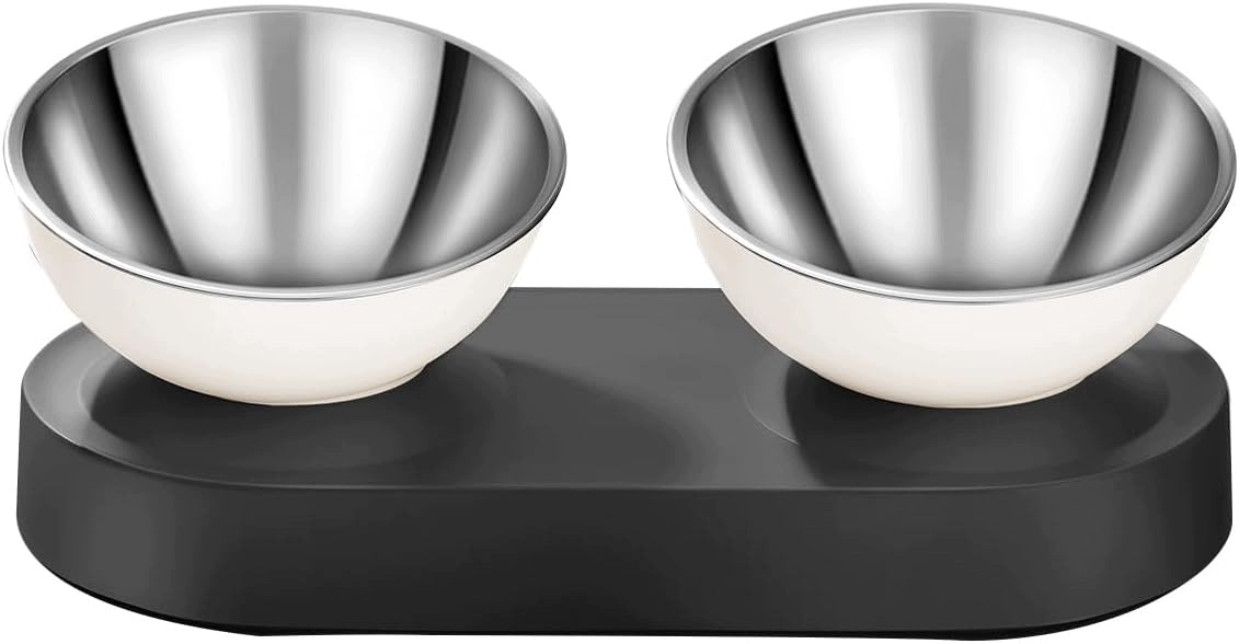 DOUBLE CAT BOWL INCLINED 15° STAINLESS STEEL RAISED
