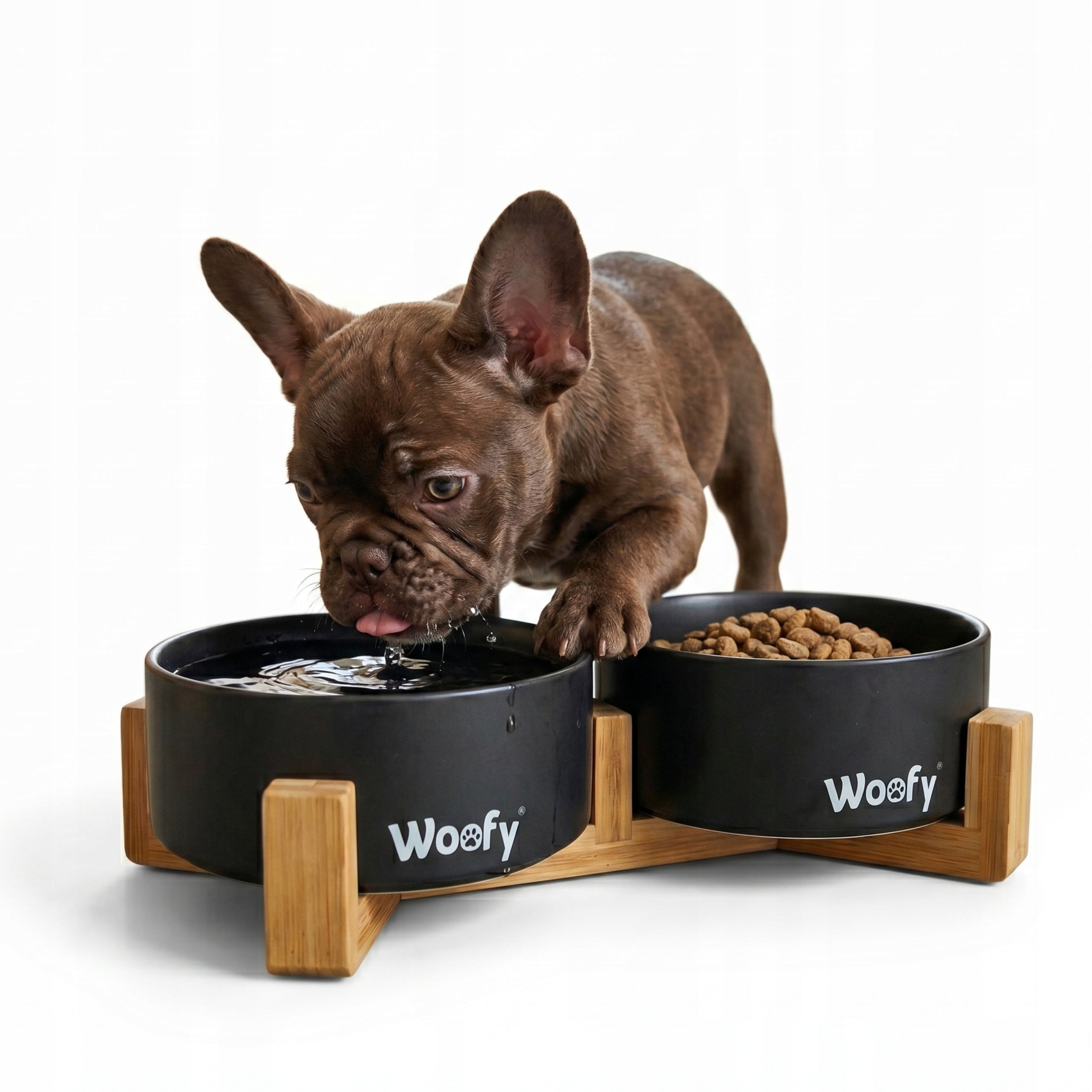 DOUBLE CERAMIC BOWL ON A DOG STAND CAT BOWLS WOOFY 2x 400ml Brand Woofy