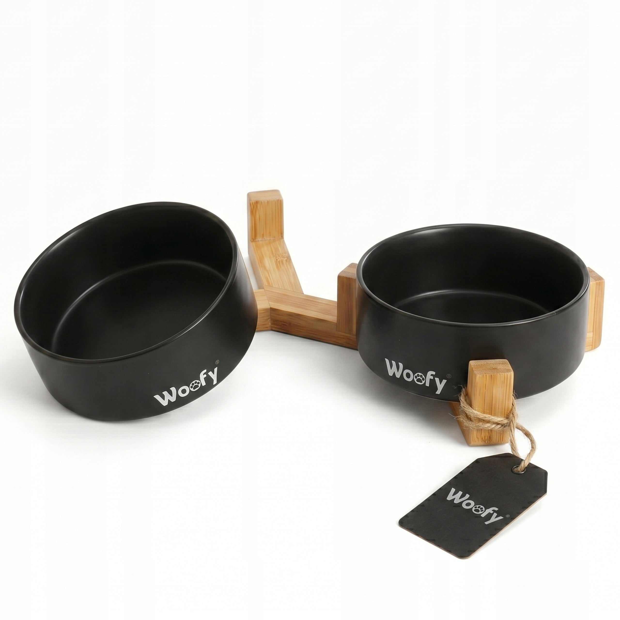 DOUBLE CERAMIC BOWL ON A DOG STAND CAT BOWLS WOOFY 2x 400ml Color black
