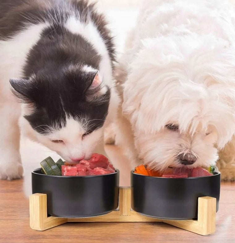 DOUBLE CERAMIC BOWL ON DOG STAND CAT BOWLS 2X400ml BLACK Manufacturer code 3139