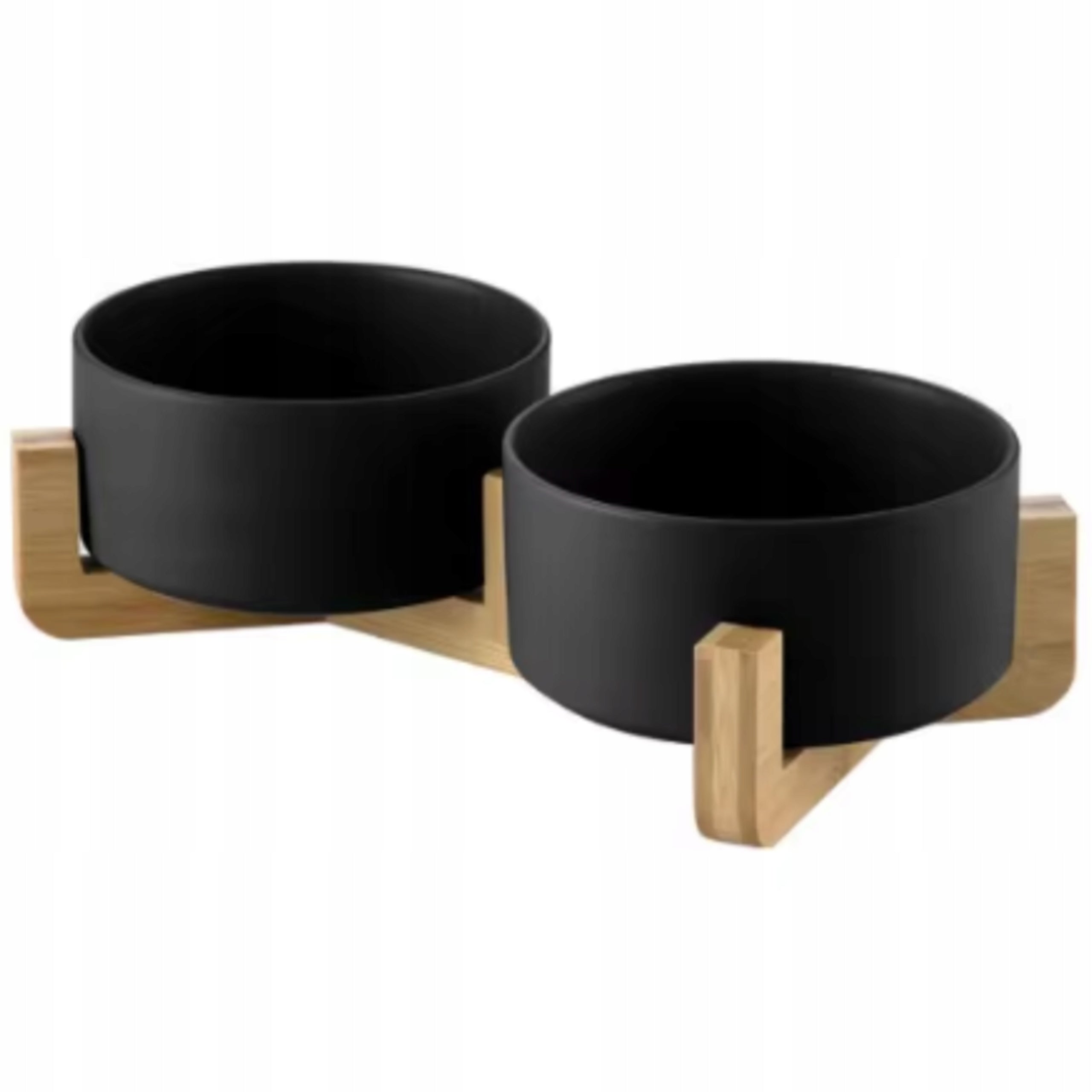 DOUBLE CERAMIC BOWL ON DOG STAND CAT BOWLS 2X400ml BLACK Packaging status original