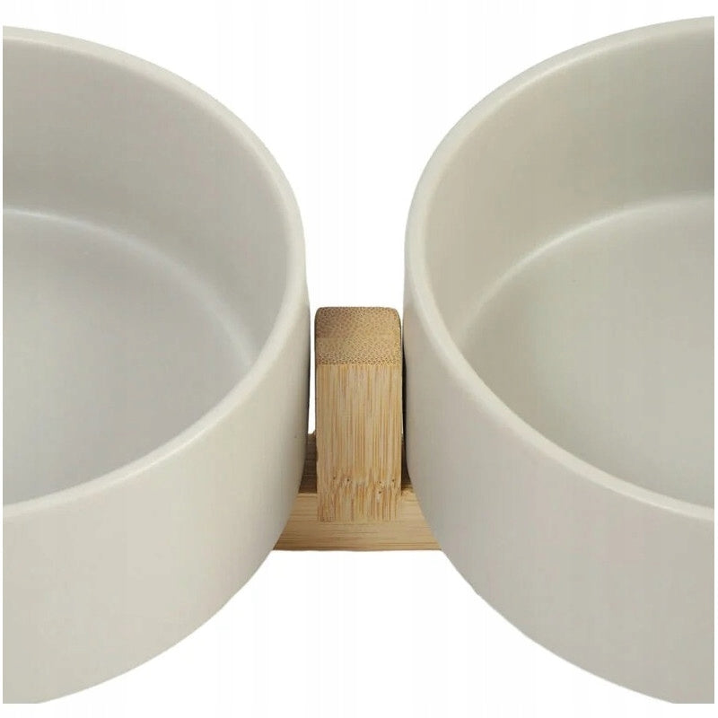 DOUBLE CERAMIC BOWL ON DOG STAND CAT BOWLS 2X400ml GREY Brand NUXIE
