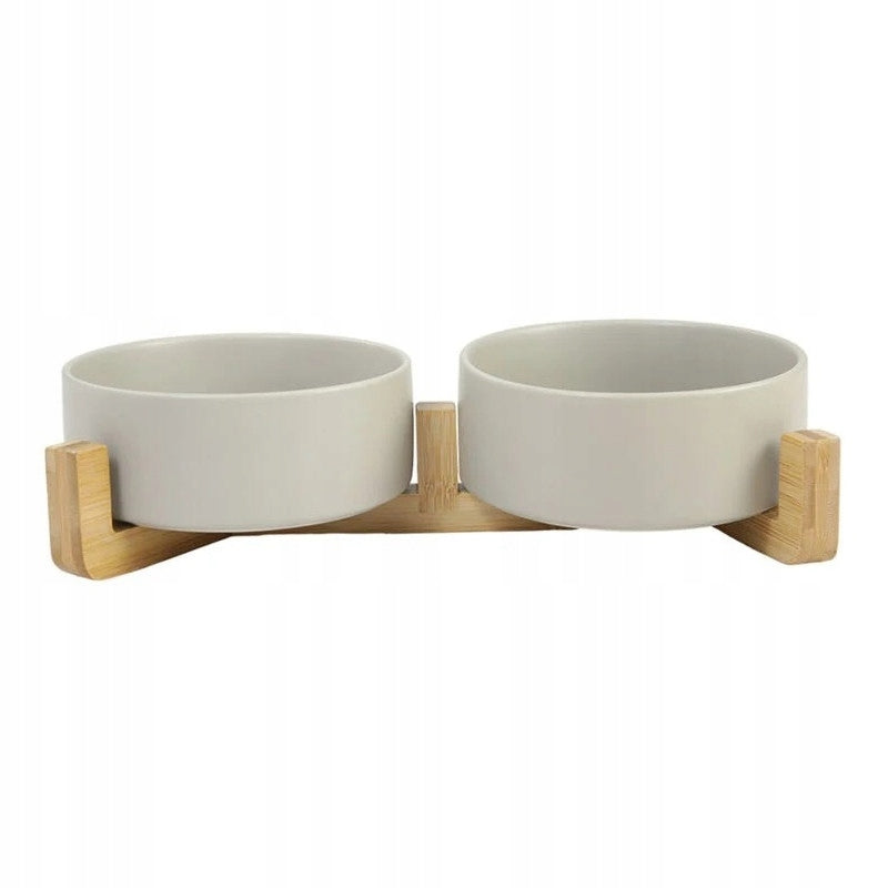 DOUBLE CERAMIC BOWL ON DOG STAND CAT BOWLS 2X400ml GREY Manufacturer code 3140