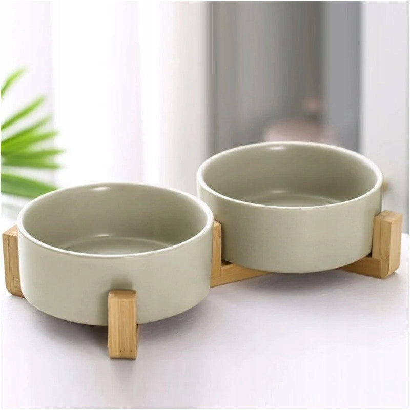DOUBLE CERAMIC BOWL ON DOG STAND CAT BOWLS 2X400ml GREY Material ceramic