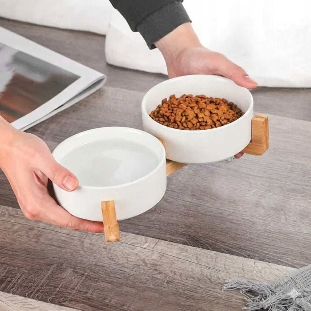 DOUBLE CERAMIC BOWL ON DOG STAND CAT BOWLS 2X400ml WHITE Manufacturer code 3141