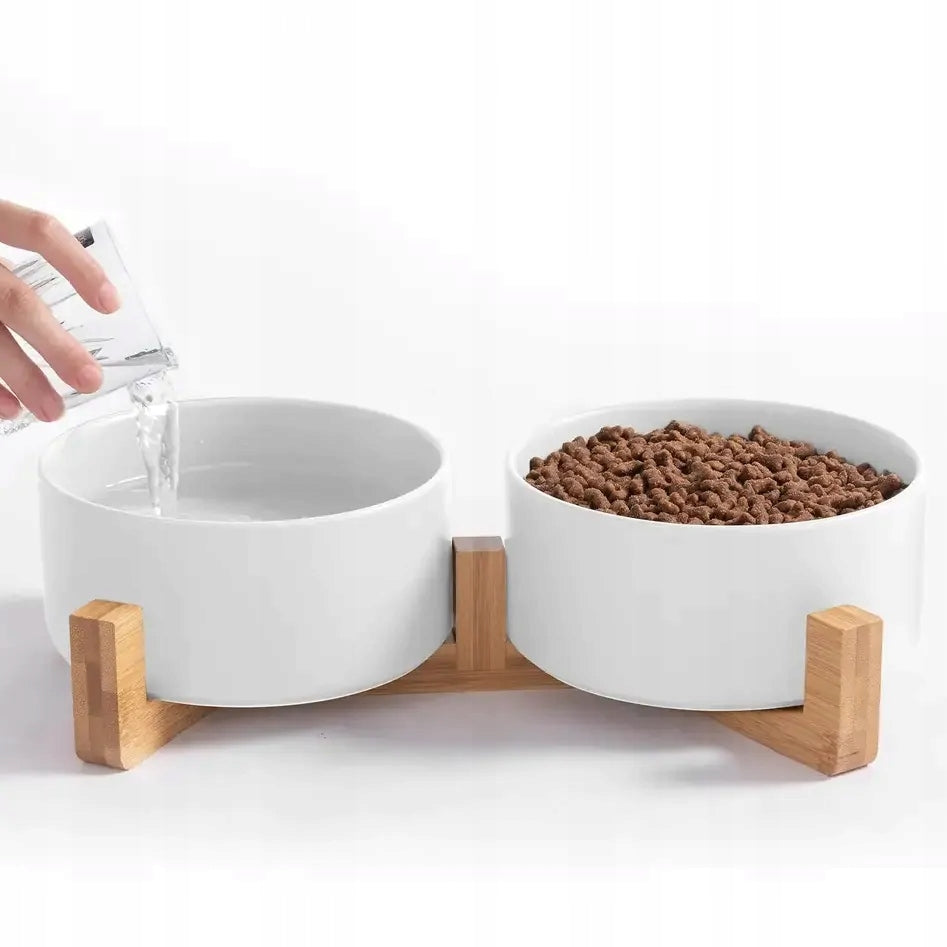 DOUBLE CERAMIC BOWL ON DOG STAND CAT BOWLS 2X400ml WHITE Material ceramic
