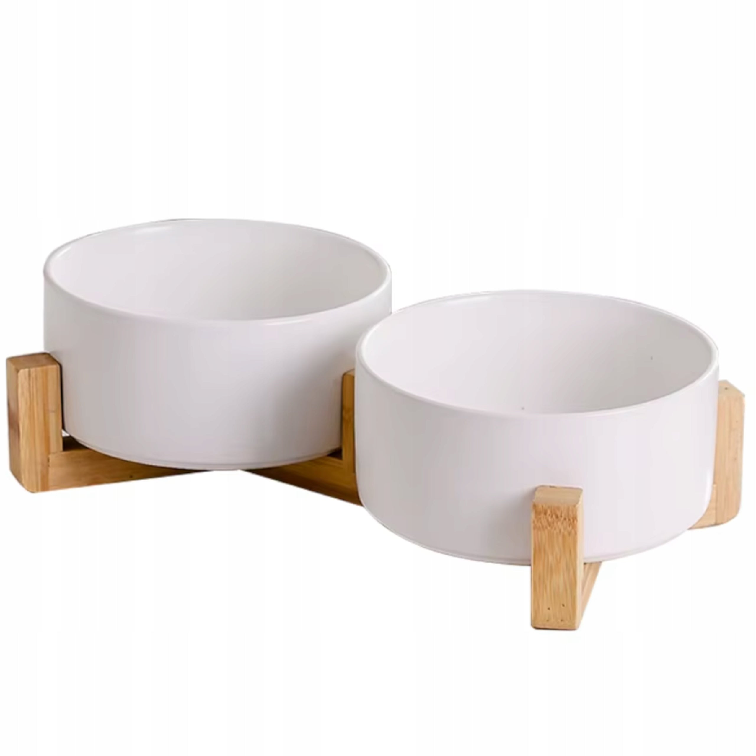 DOUBLE CERAMIC BOWL ON DOG STAND CAT BOWLS 2X400ml WHITE Packaging status original