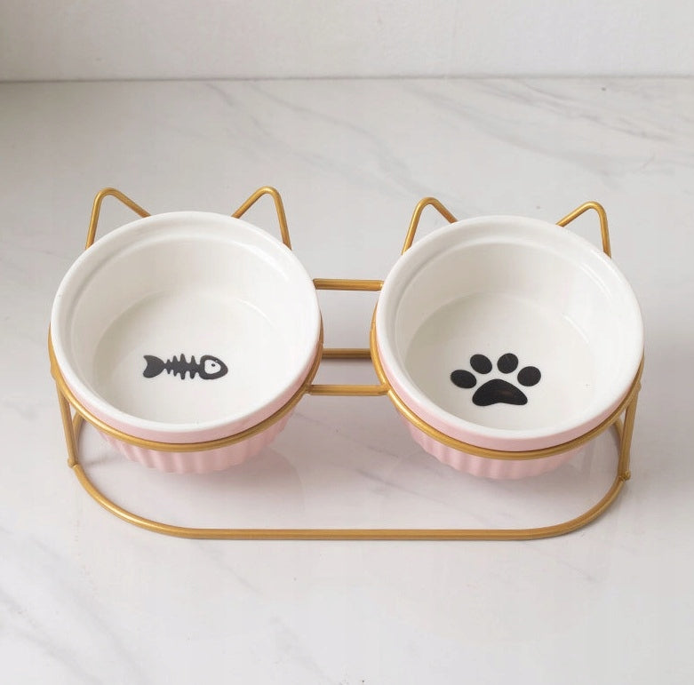 DOUBLE CERAMIC ON STAND DOG CAT BOWL SET 2PCS 2x300ml Manufacturer code MiskiZestwaZ0015