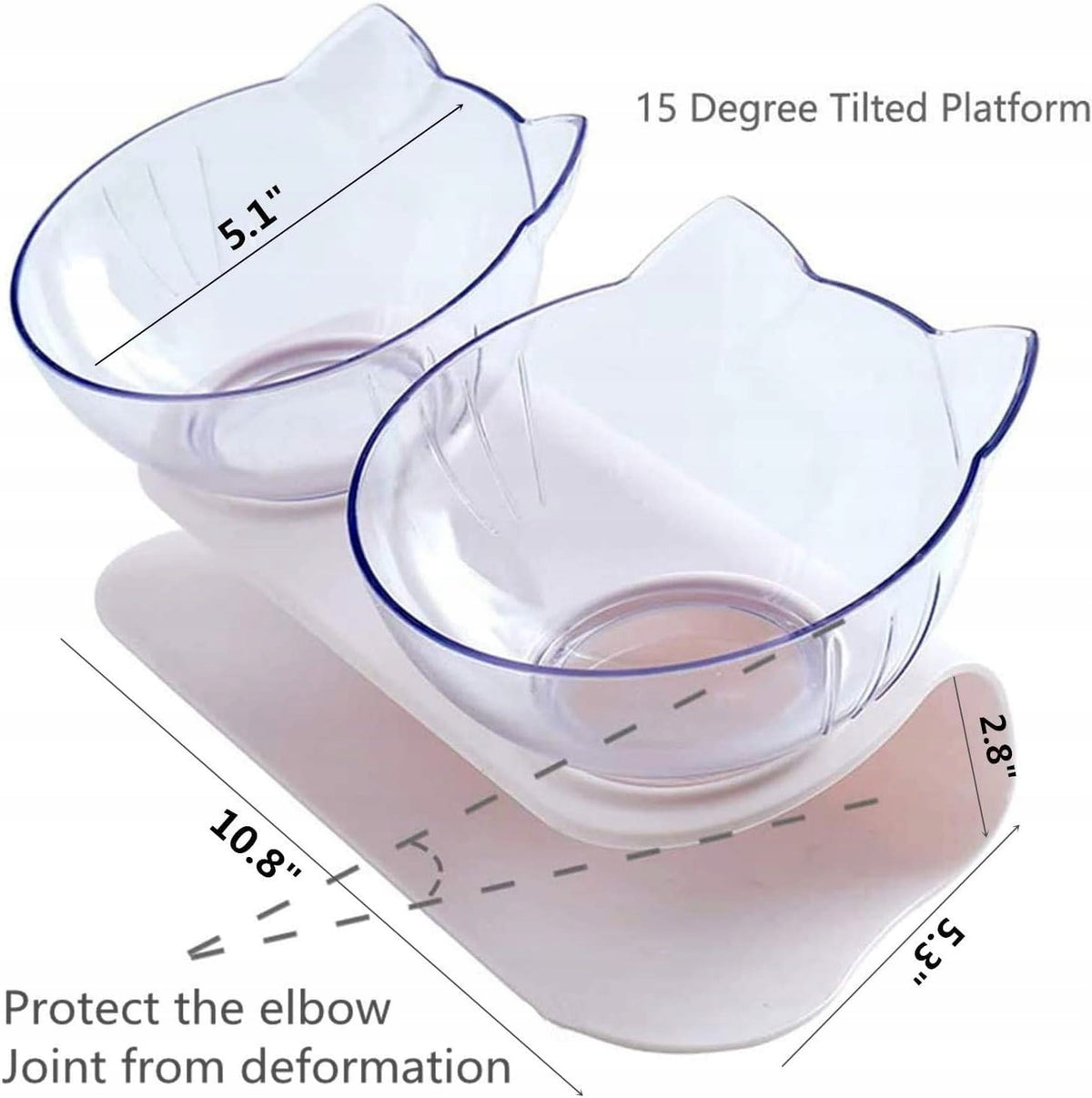 DOUBLE CLEAR CAT FOOD BOWLS WITH 15 DEGREE INCLINATION Brand NC