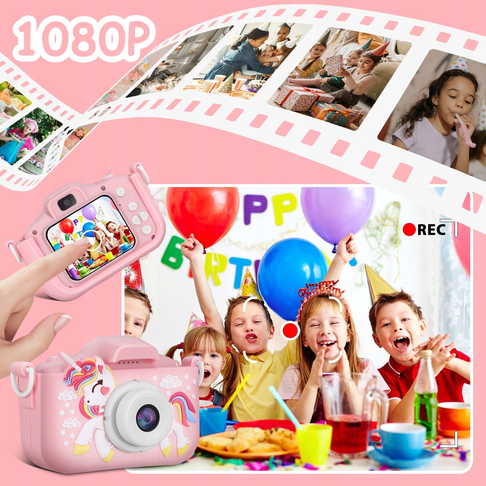 DOUBLE DIGITAL CAMERA FOR CHILDREN WITH SELFIE FULL HD UNICORN + 64GB CARD Brand no brand