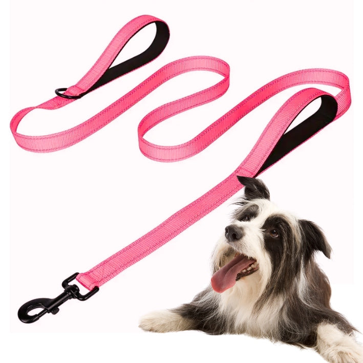 DOUBLE HANDLE dog leash training reflective RICO 1,8m STRONG neon pink 2,0