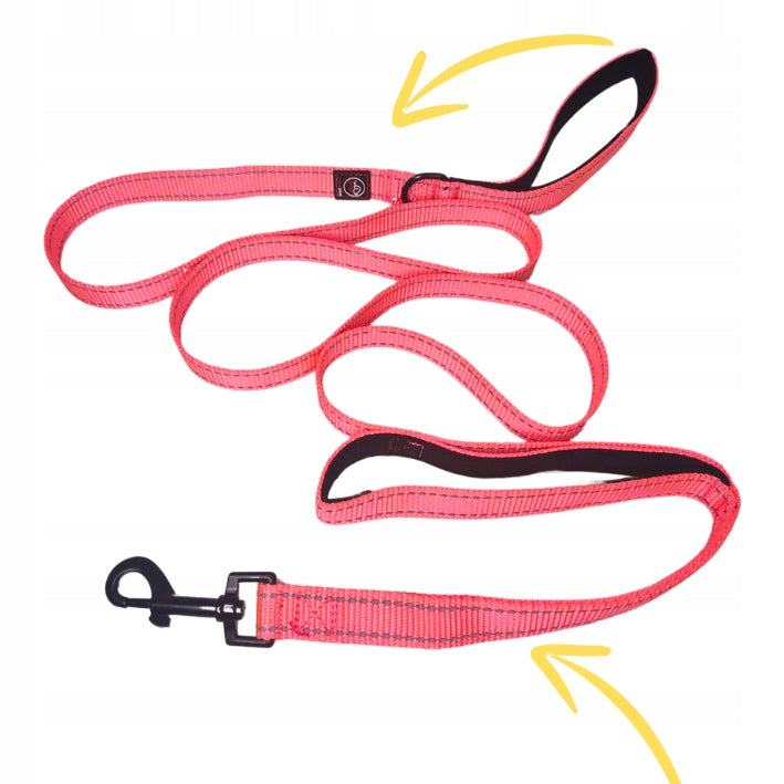 DOUBLE HANDLE dog leash training reflective RICO 1,8m STRONG neon pink 2,5 Brand Lalazoo