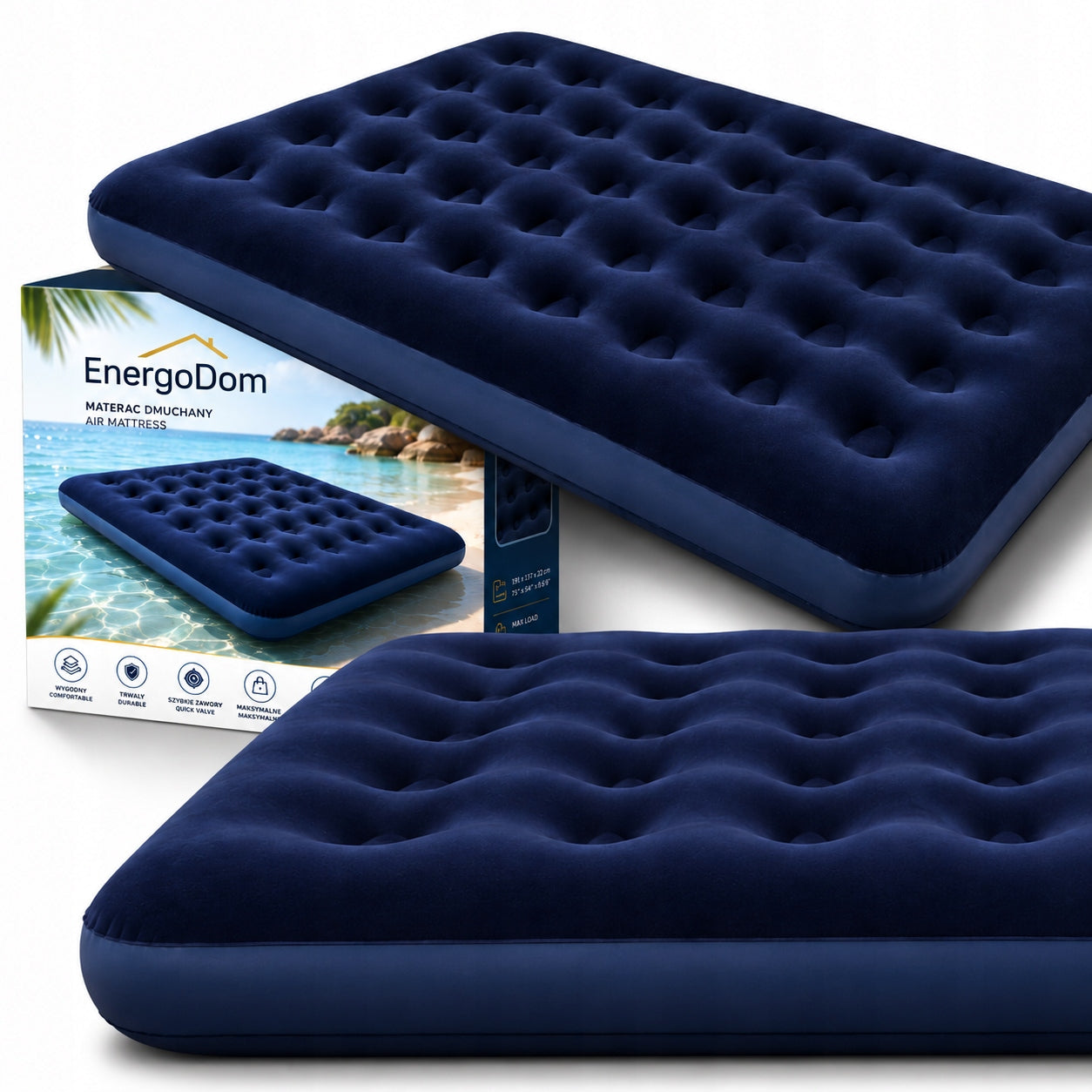 DOUBLE INFLATABLE MATTRESS 137x191x22 Sleeping Bed For Water VELOUR