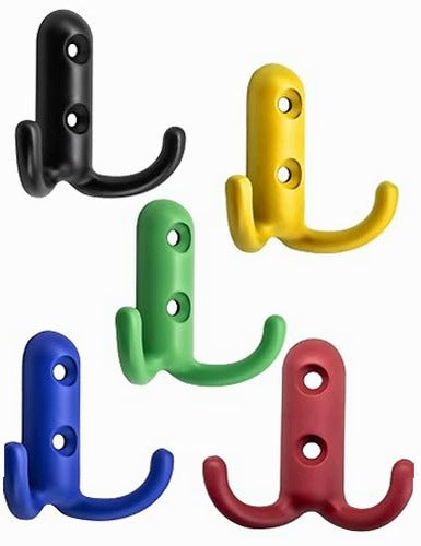 DOUBLE IRON COLORED WALL HOOKS FOR KIDS ROOM SET OF 5