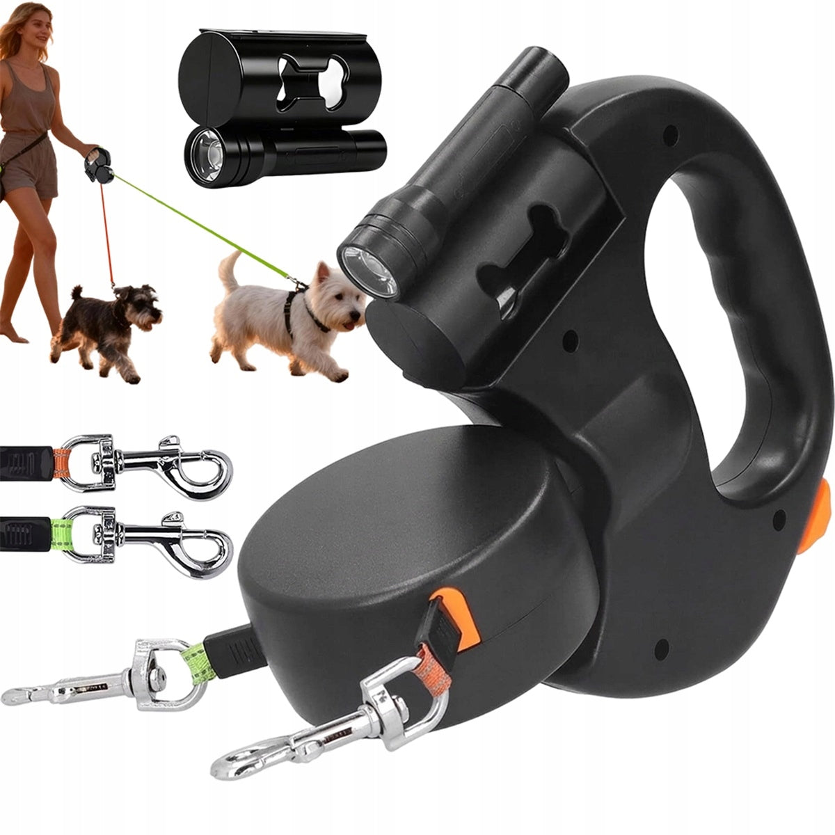 DOUBLE LANYARD RETRACTABLE 3M LED ERGONOMIC HANDLE SWIVEL BUCKLE