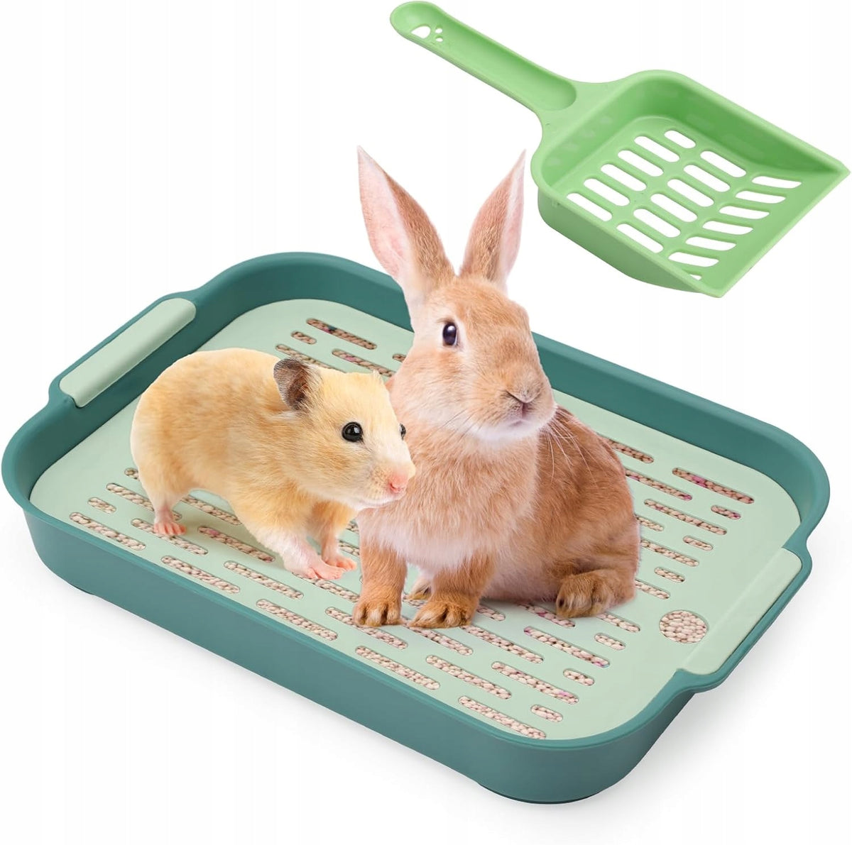 DOUBLE LAYER CORNER LITTER BOX FOR GUINEA PIG HAMSTER RABBIT WITH SPATULA