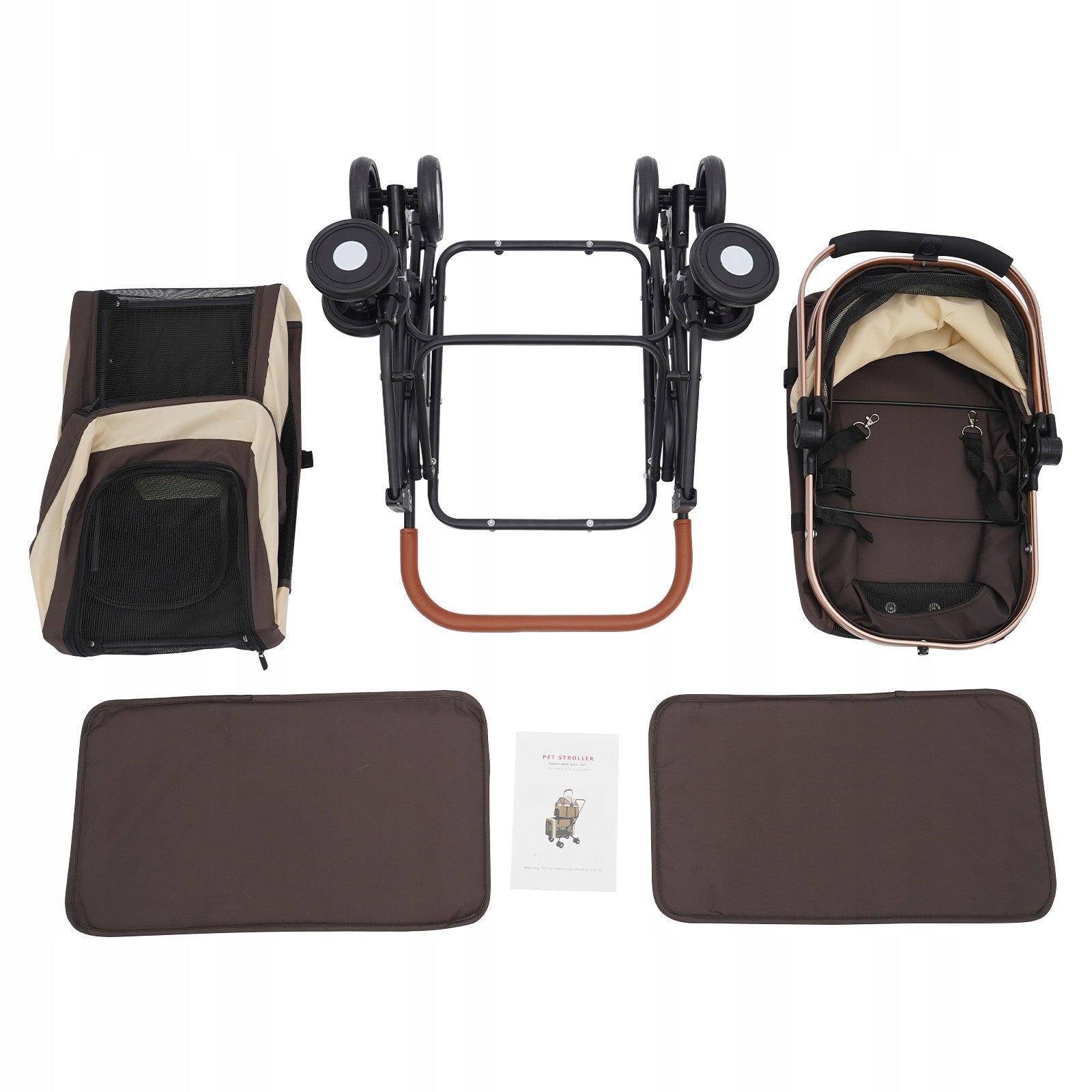 DOUBLE LAYER FOLDING PET STROLLER 46*58*97 CM COFFEE BROWN Color brown