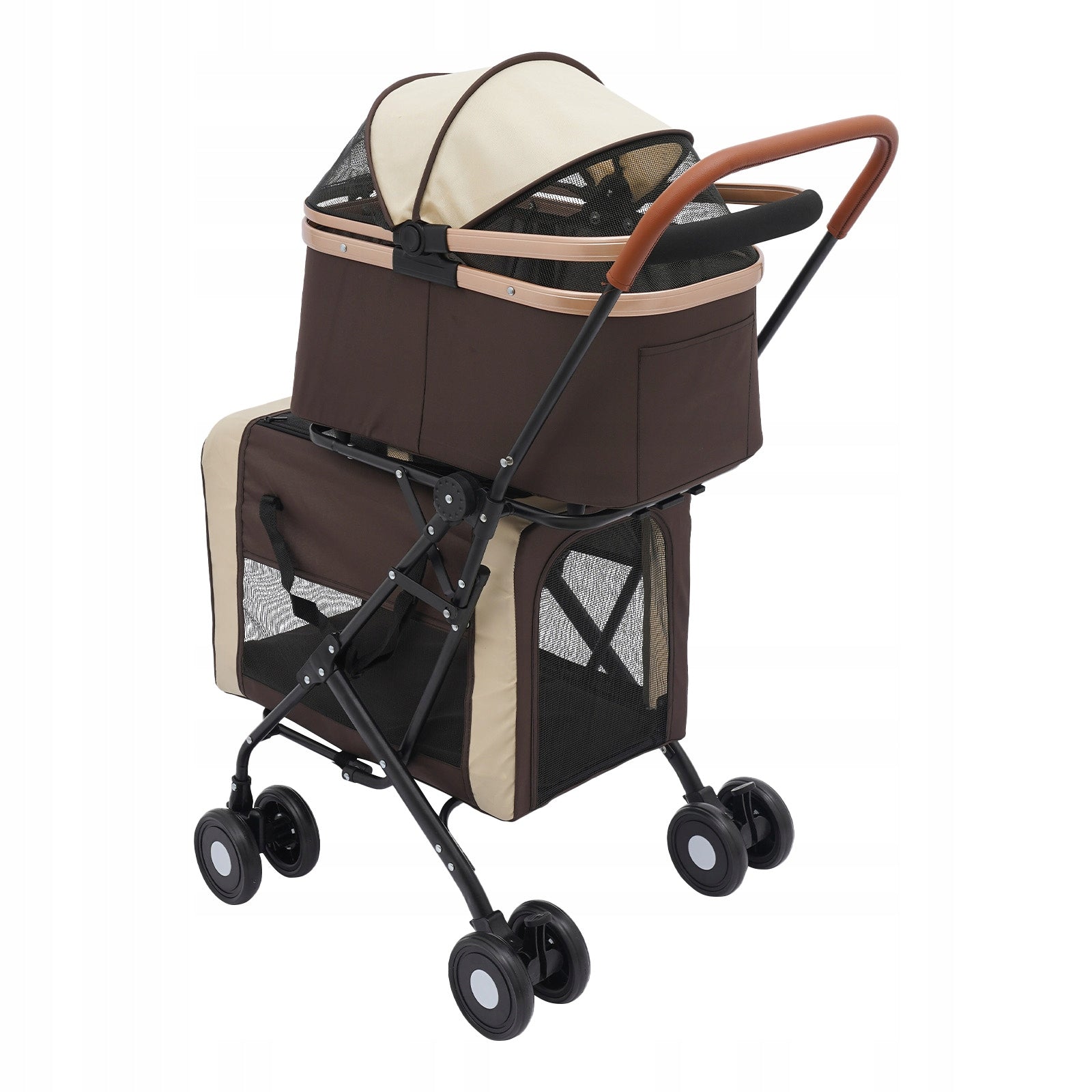 DOUBLE LAYER FOLDING PET STROLLER 46*58*97 CM COFFEE BROWN Main material other