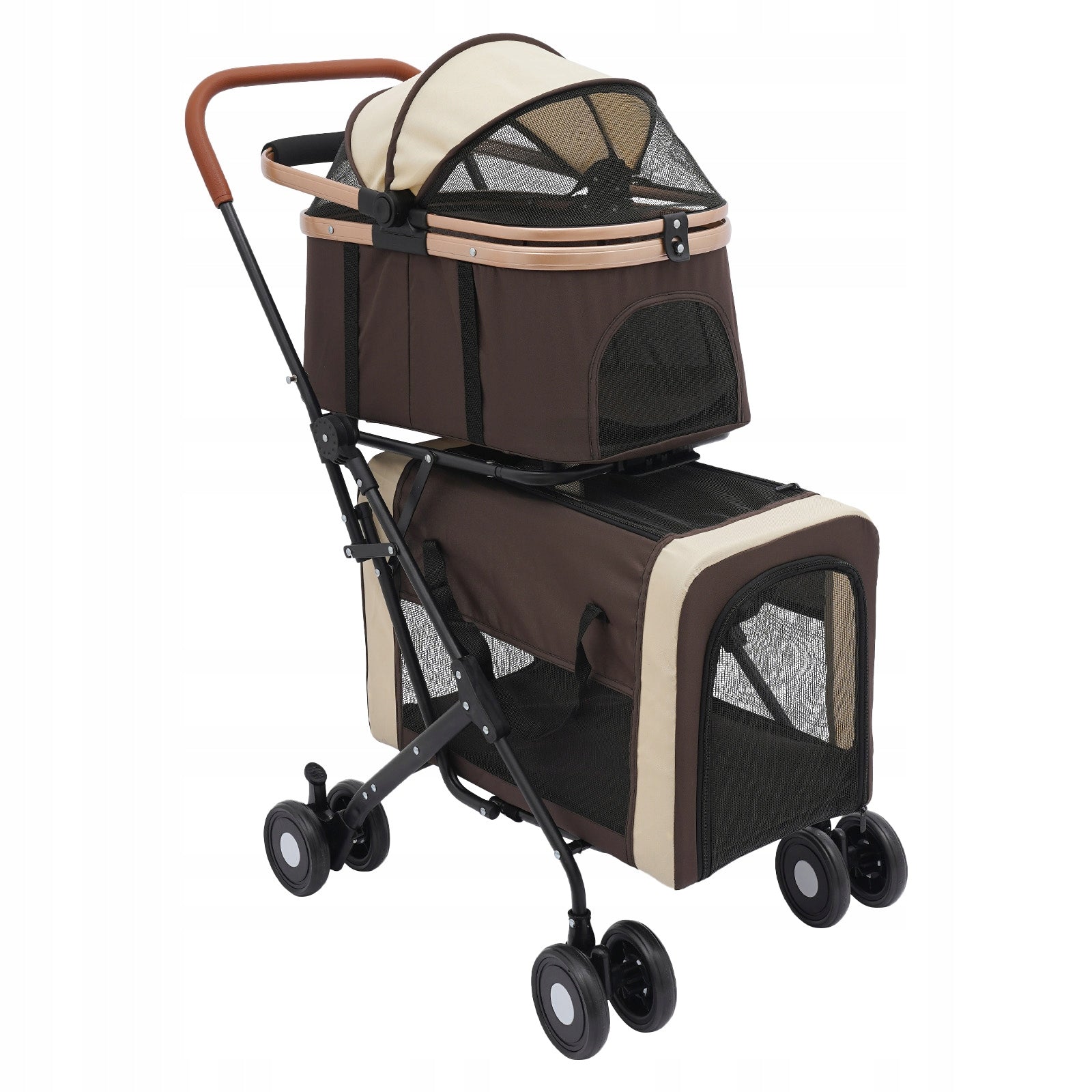 DOUBLE LAYER FOLDING PET STROLLER 46*58*97 CM COFFEE BROWN