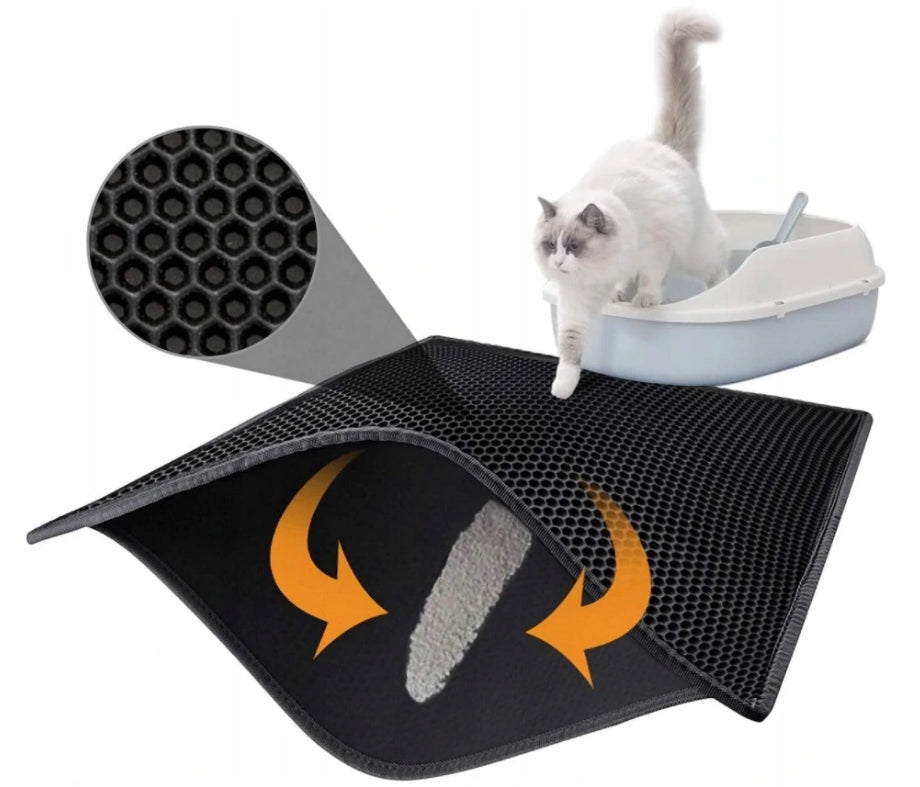 DOUBLE LAYER LITTER BOX MAT FOR CAT WIPER WASHER BLACK 50x40