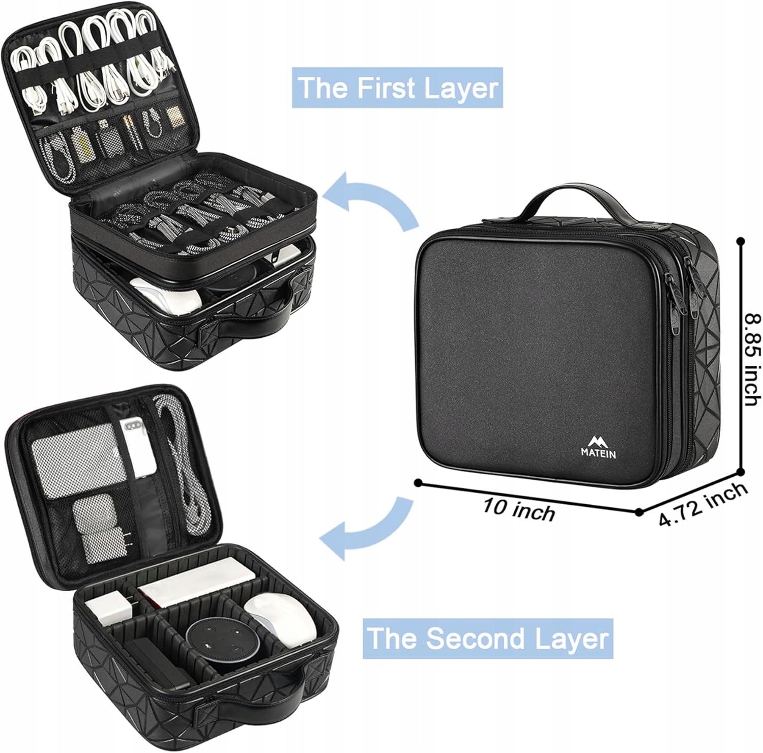 DOUBLE LAYER TRAVEL BAG WITH CABLE ORGANIZER BLACK WATER RESISTANT Brand Matein