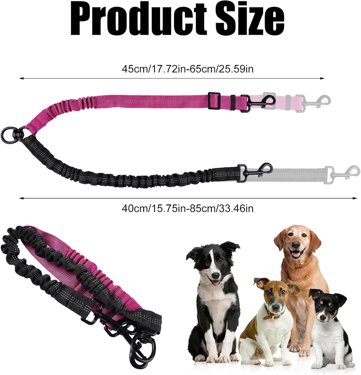 DOUBLE LEASH FOR DOGS ROTATING 360° WITHOUT TANGLING BLACK FUCHSIA NYLON Manufacturer code PODWÓJNA SMYCZ DLA PSÓW OBROTOWA 360° BEZ PLĄ