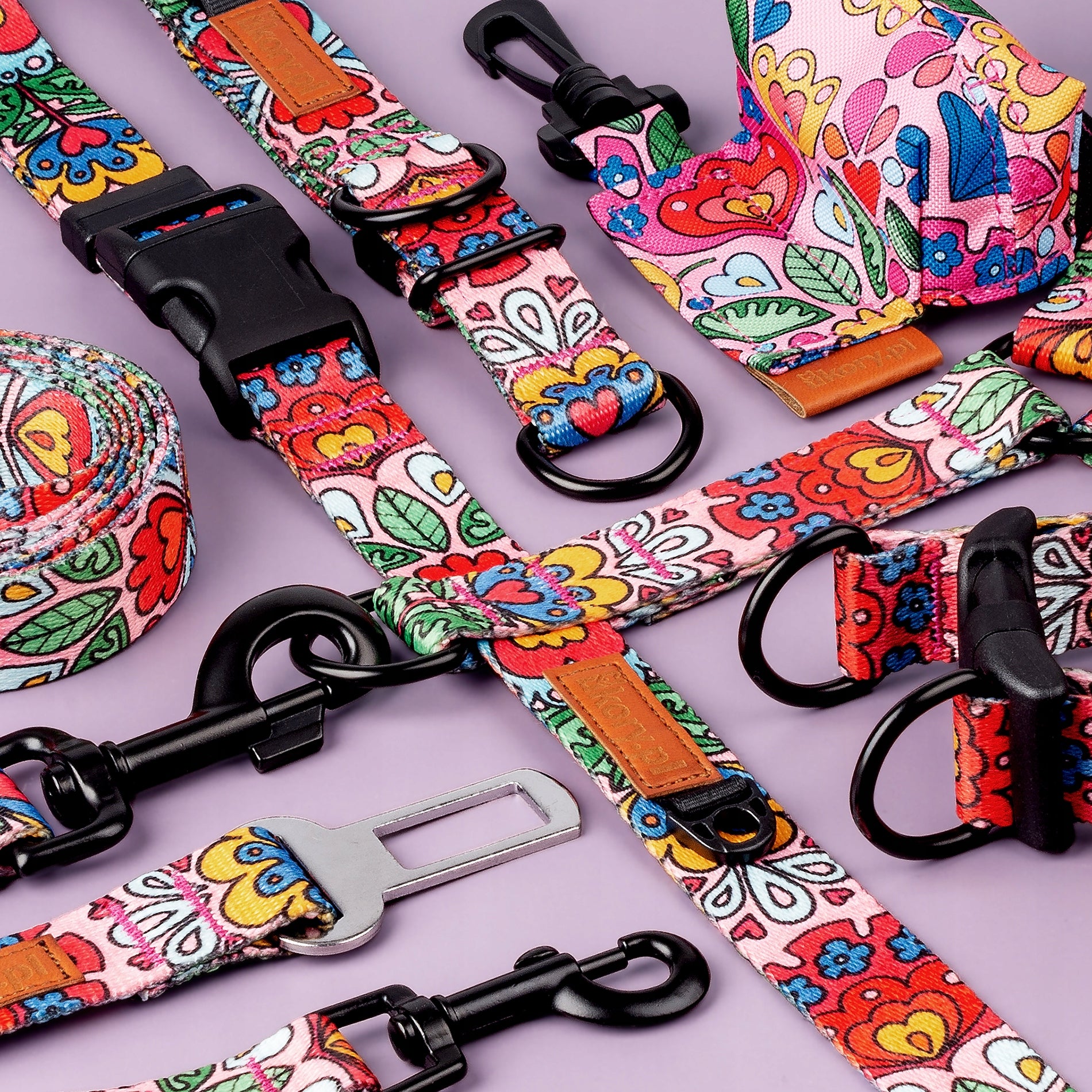 DOUBLE LEASH for 2 Dogs BINARY long 1,78 m 2 cm Ukory colorful PATTERN Maximum leash length 1.78 m