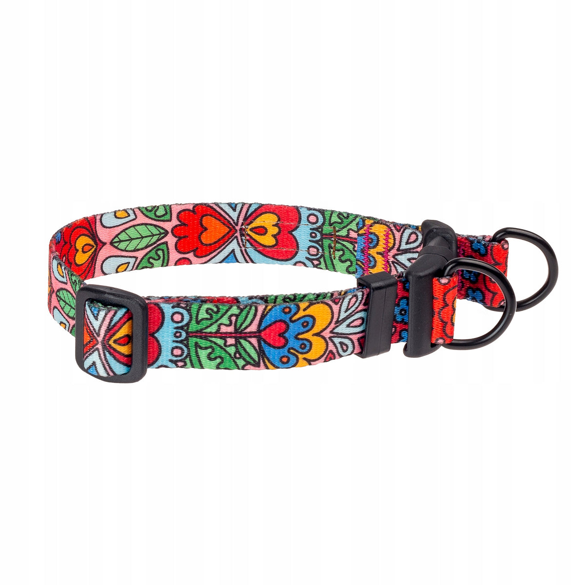 DOUBLE LOCK COLLAR for pulling small dog S/M 20 mm Ukory hearts PINK Manufacturer code Obroża double lock 20 mm S PIES ŁOWICKI