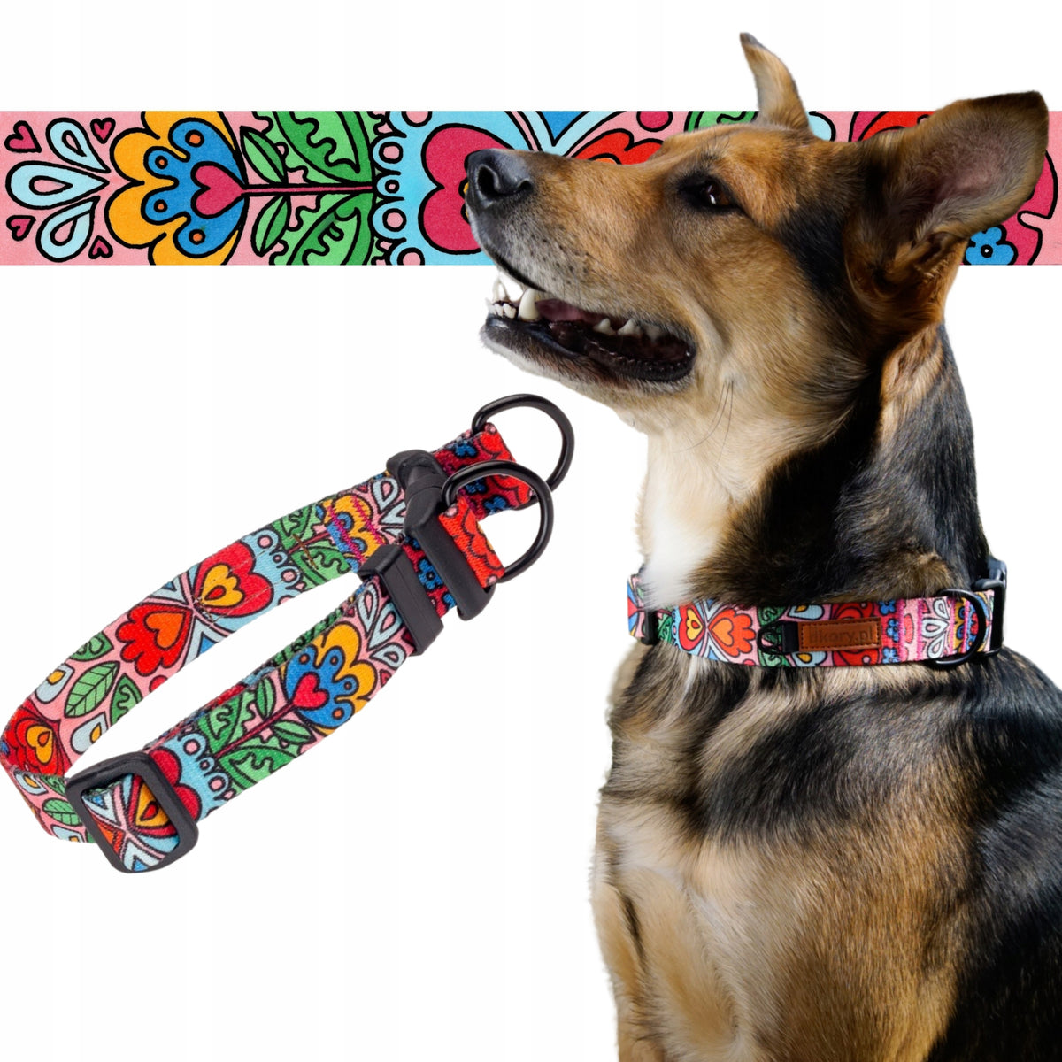 DOUBLE LOCK COLLAR for pulling small dog S/M 20 mm Ukory hearts PINK Packaging status original