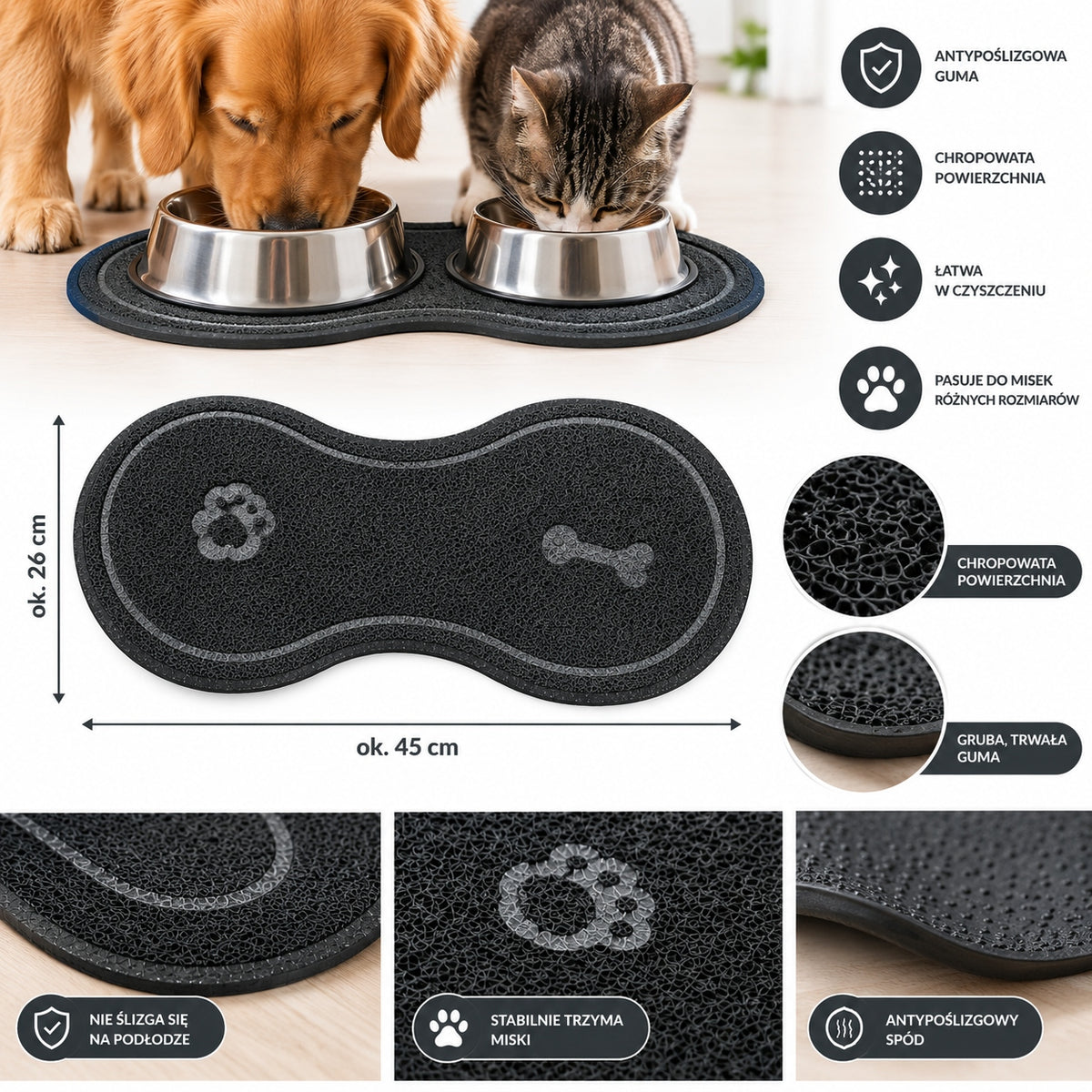 DOUBLE MAT CAT DOG BOWL PAD NON-SLIP WATERPROOF Packaging status original
