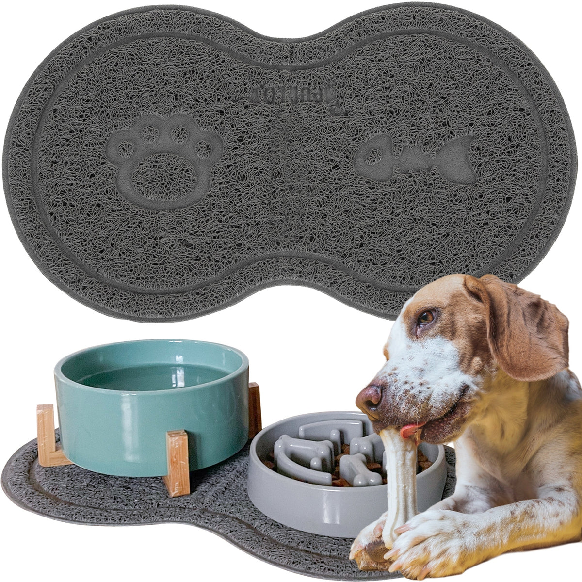 DOUBLE MAT CAT DOG BOWL PAD NON-SLIP WATERPROOF