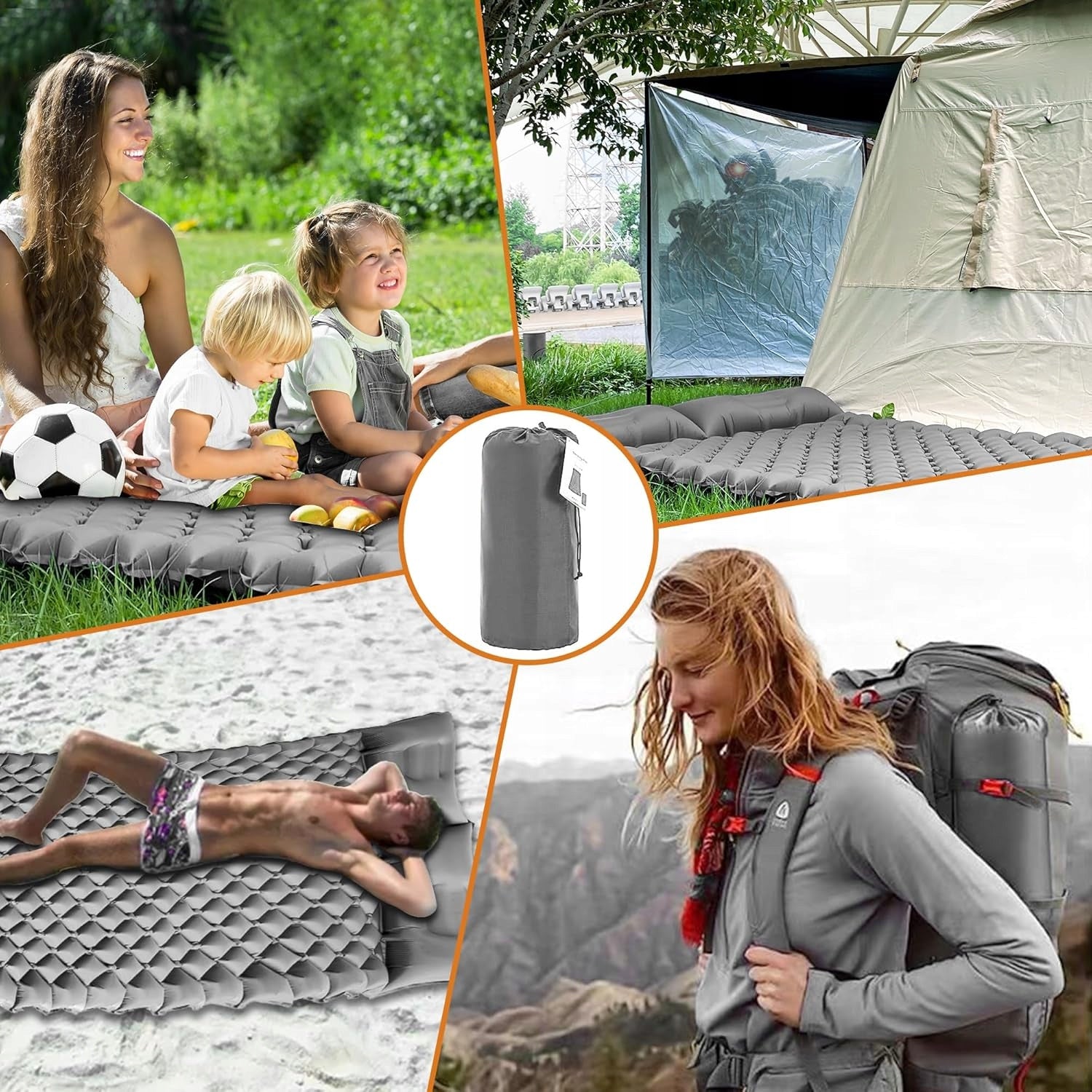 DOUBLE MATTRESS INFLATABLE FOLDING TOURIST MAT WITH PILLOW 200X120CM Packaging status original