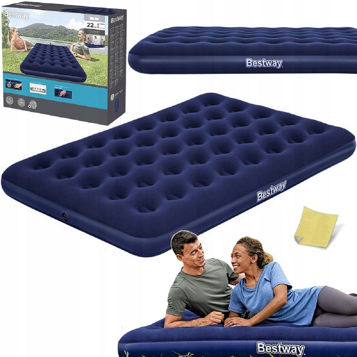 DOUBLE MATTRESS VELOUR TOURIST INFLATABLE BESTWAY 67002 FOR CAMPING
