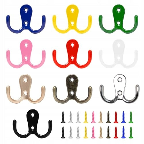 DOUBLE METAL WALL HANGERS COLORFUL SET OF 10 HOOKS Brand no brand