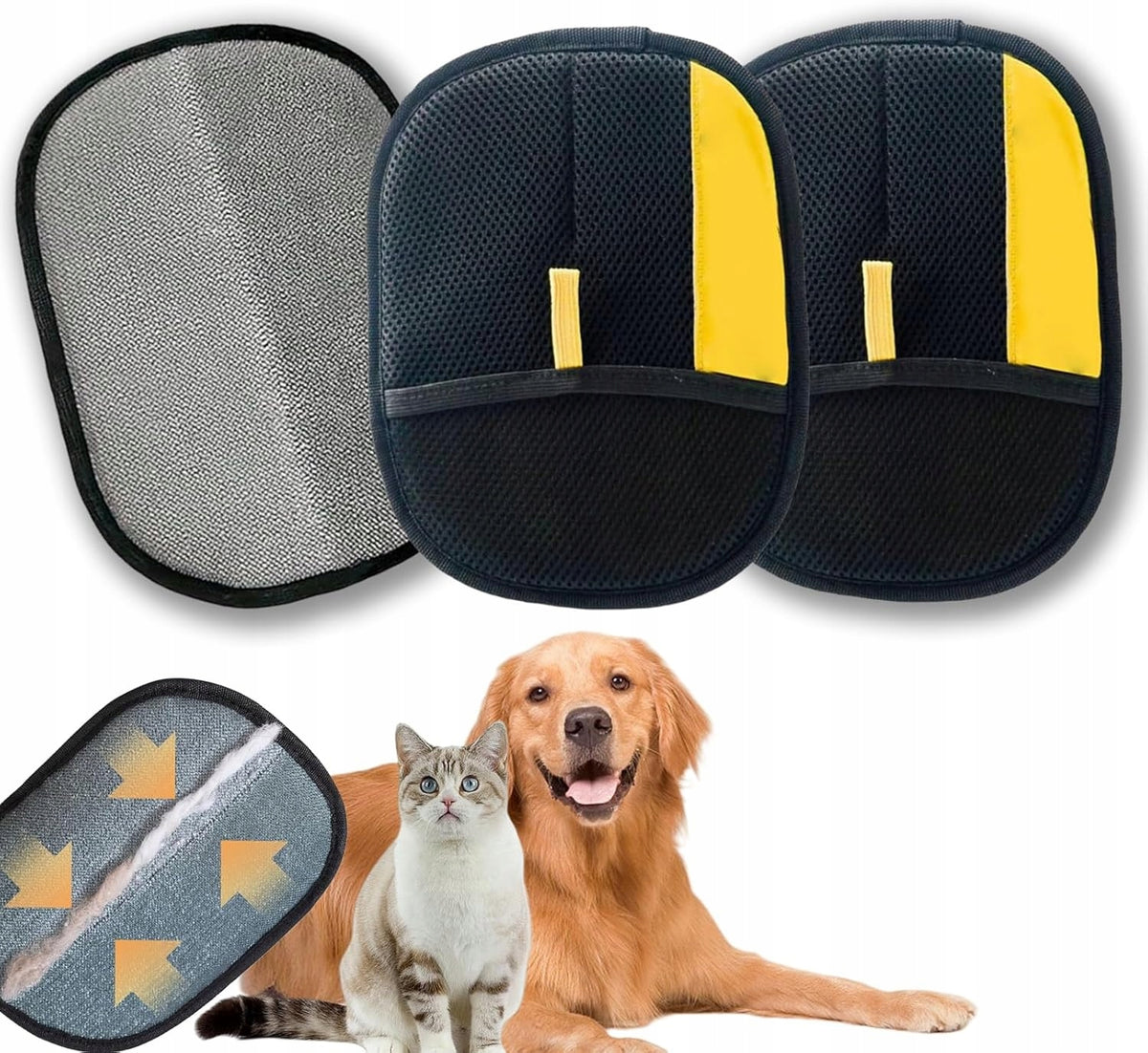 DOUBLE SIDED ANIMAL HAIR REMOVAL GLOVE SET OF THREE
