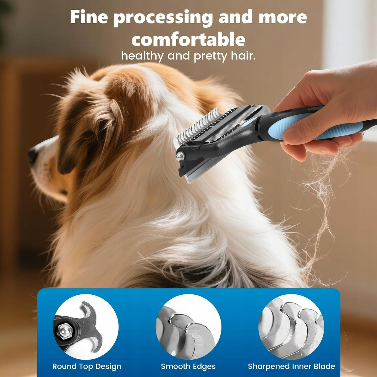 DOUBLE-SIDED BRUSH FOR DOG UNDERCOAT 17 TEETH AND 9 TEETH BLUE Manufacturer code 0098771541716
