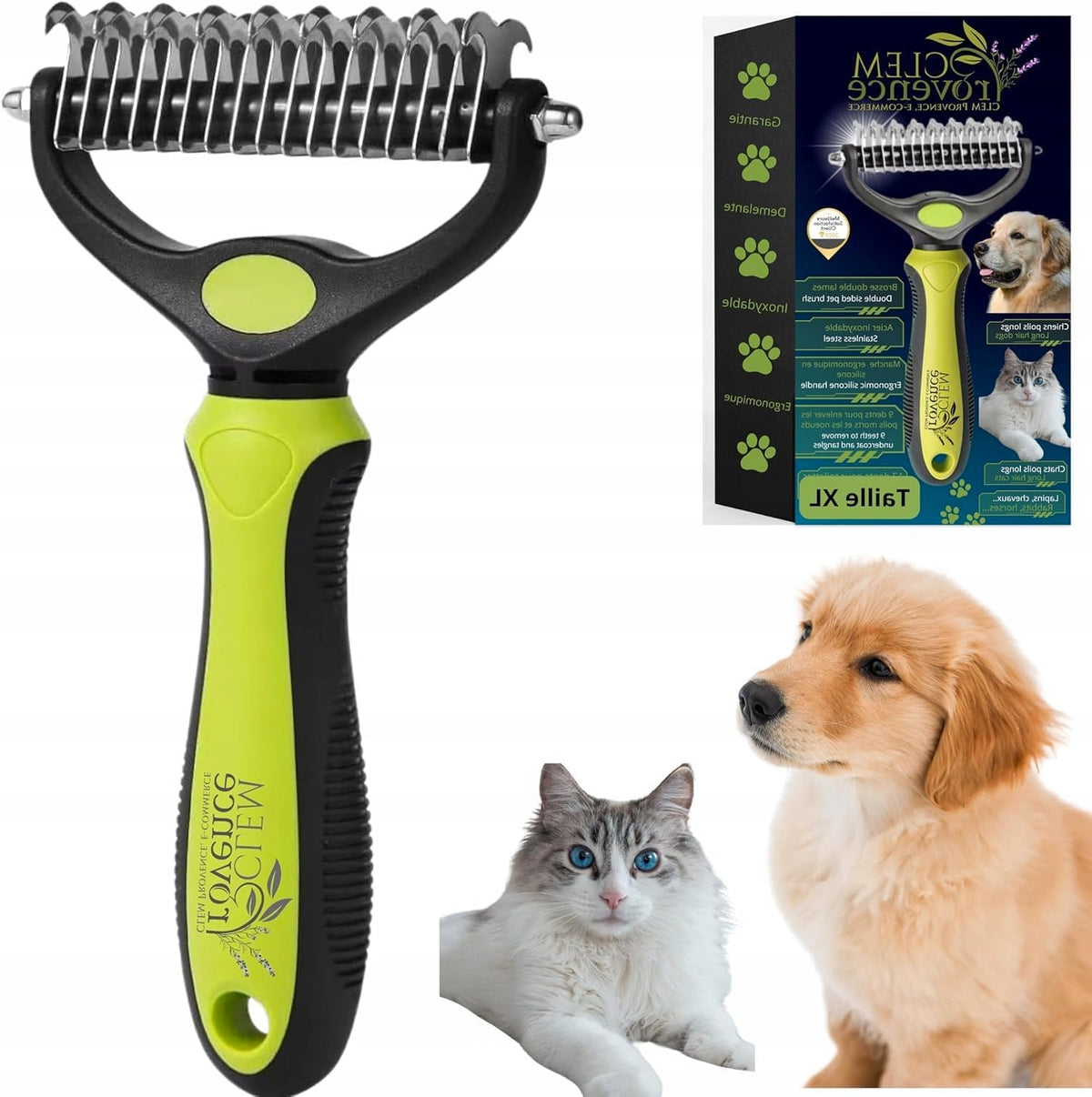 DOUBLE-SIDED CARD FOR REMOVING DOG AND CAT HAIR AND TANGLES