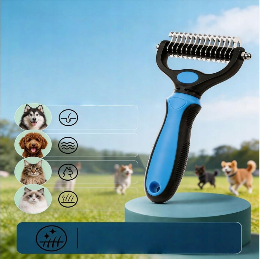 DOUBLE-SIDED COMB FOR HAIR REMOVAL IN DOGS AND CATS BLUE Packaging status original
