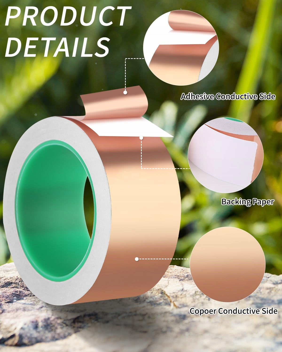 DOUBLE-SIDED COPPER TAPE 20M X 50MM SELF-ADHESIVE SHIELDING Width 50 mm