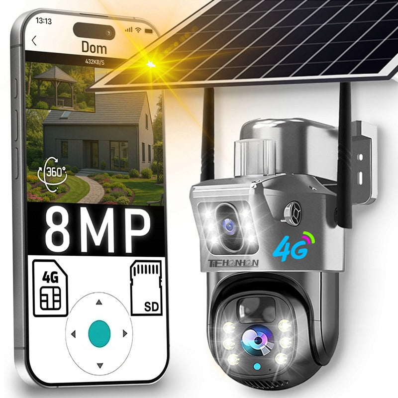 DOUBLE SOLAR CAMERA OUTDOOR EXTERNAL ROTATING AOV CAMERA SIM 4G LTE GSM