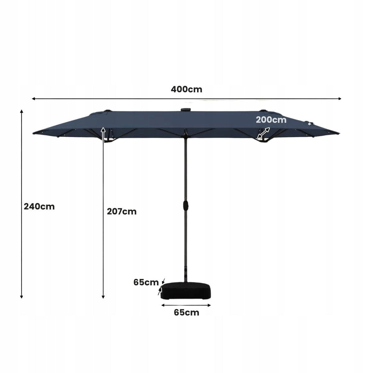 DOUBLE SOLAR GARDEN UMBRELLA WITH LED LIGHTING WITH STAND Color blue