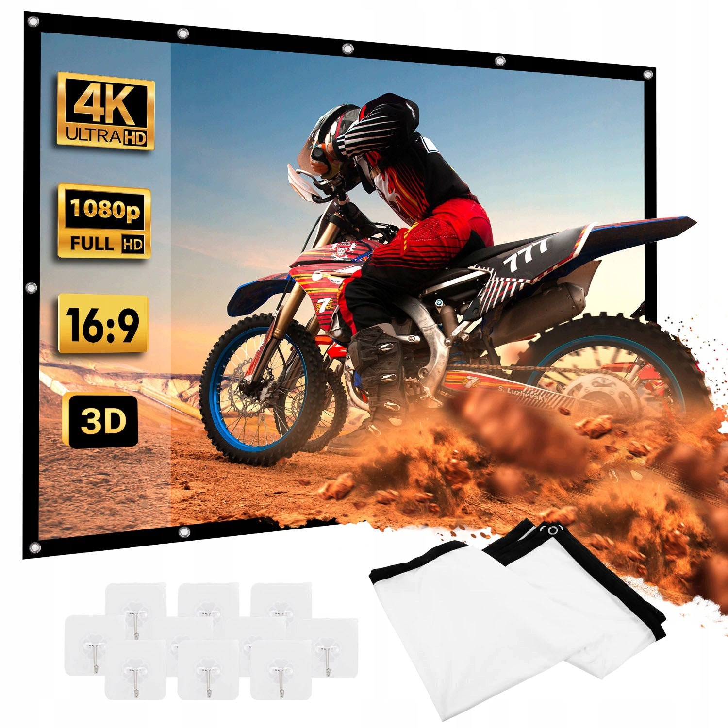 DOUBLE Sided HD PROJECTION SCREEN PORTABLE WALL FOLDING 100"221x125cm Manufacturer code 6979905255942