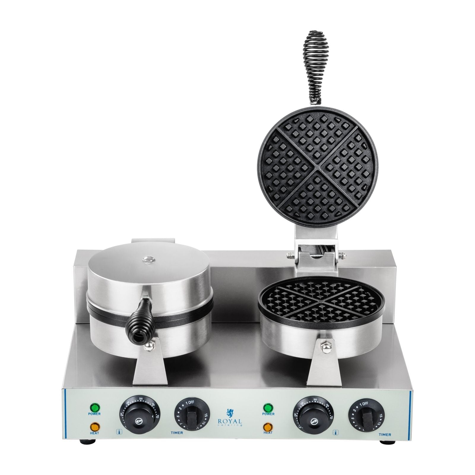 DOUBLE WAFFLE IRON ROUND TEFLON TOASTER FOR GASTRONOMIC WAFFLES Power rating 2600 W