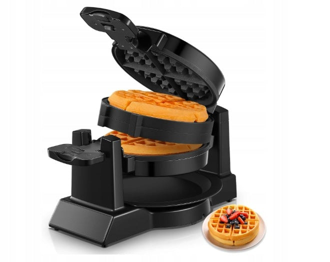 DOUBLE WAFFLE MAKER 1400W BELGIAN ROTARY 180° 2 WAFFLES 18 CM