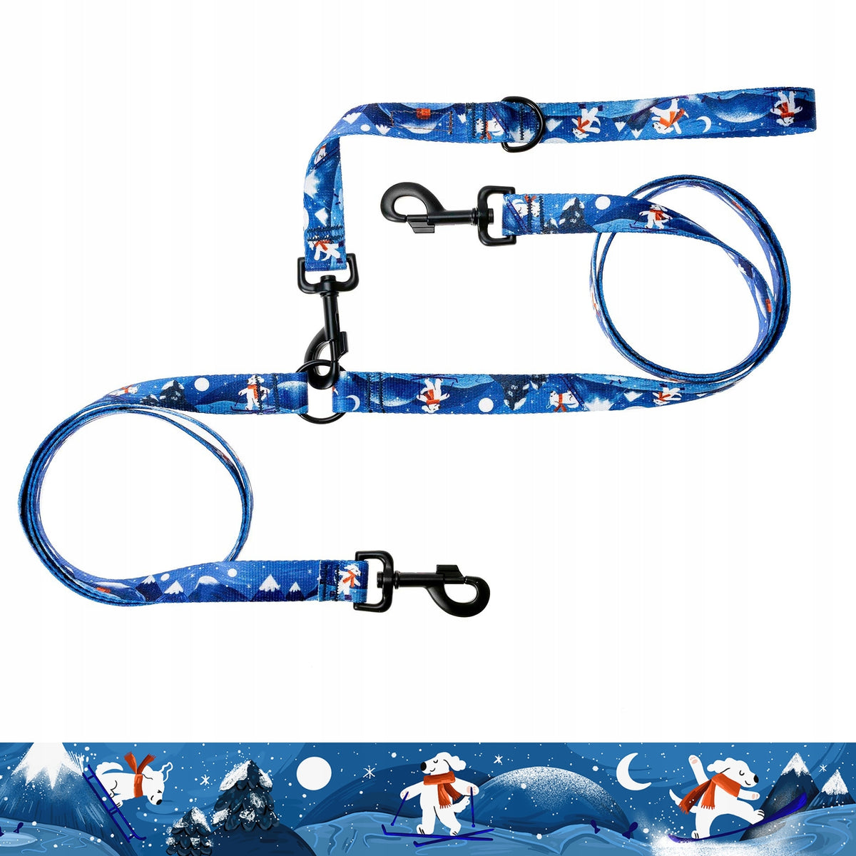 DOUBLE leash for small dogs 1,78 meters tape 1,5 cm Ukory WINTER pattern