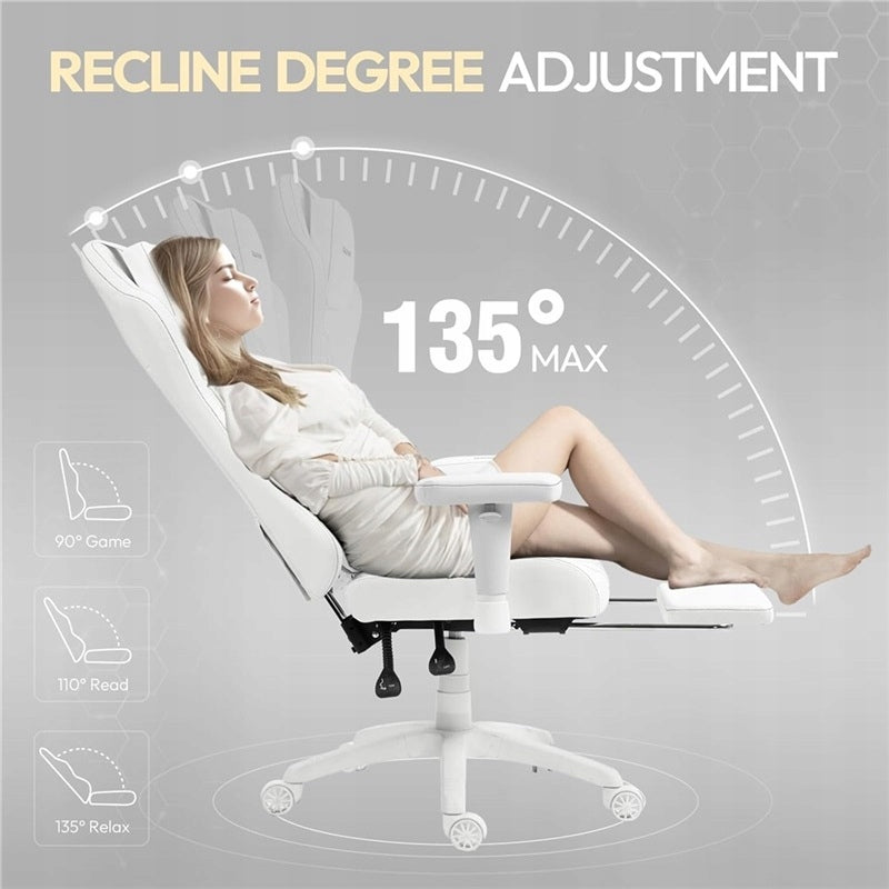 DOWINX GAMING CHAIR ERGONOMIC MASSAGE HEATING WHITE Seat width 54 cm