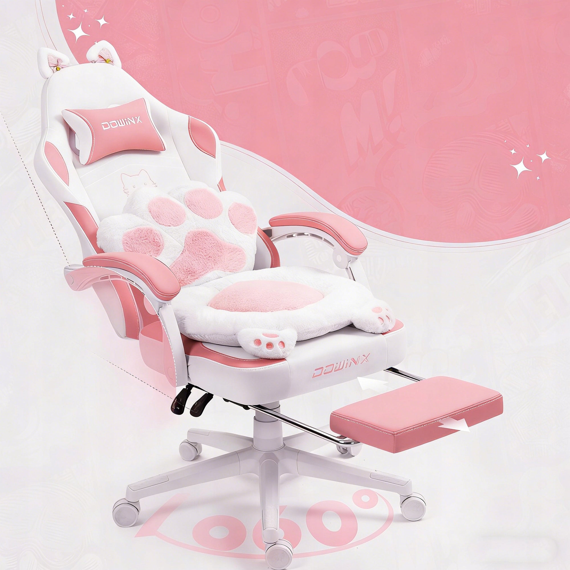 DOWINX GAMING CHAIR WITH CAT EARS FOLDING WITH FOOTREST PINK 90 – 145° Manufacturer code frhdag002
