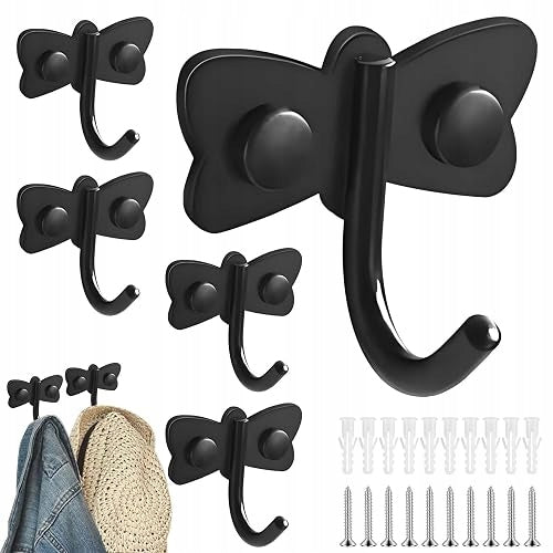 DRAGONFLY WALL HANGERS BLACK METAL HOOKS CLOTHES 5 PIECES METAL