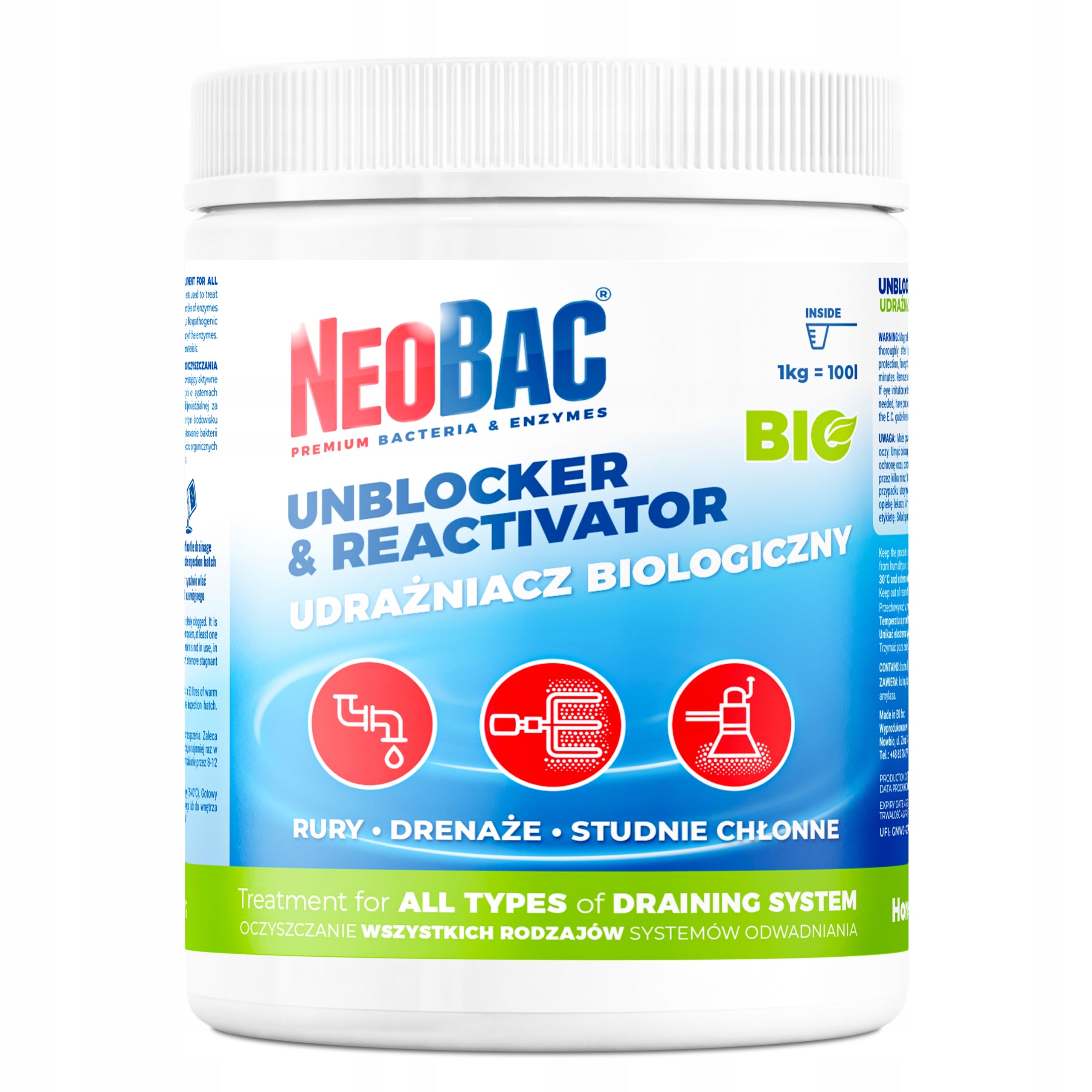 DRAINAGE CLEARER for drainage pipes DRAINAGE CLEARING NeoBac Packaging status original