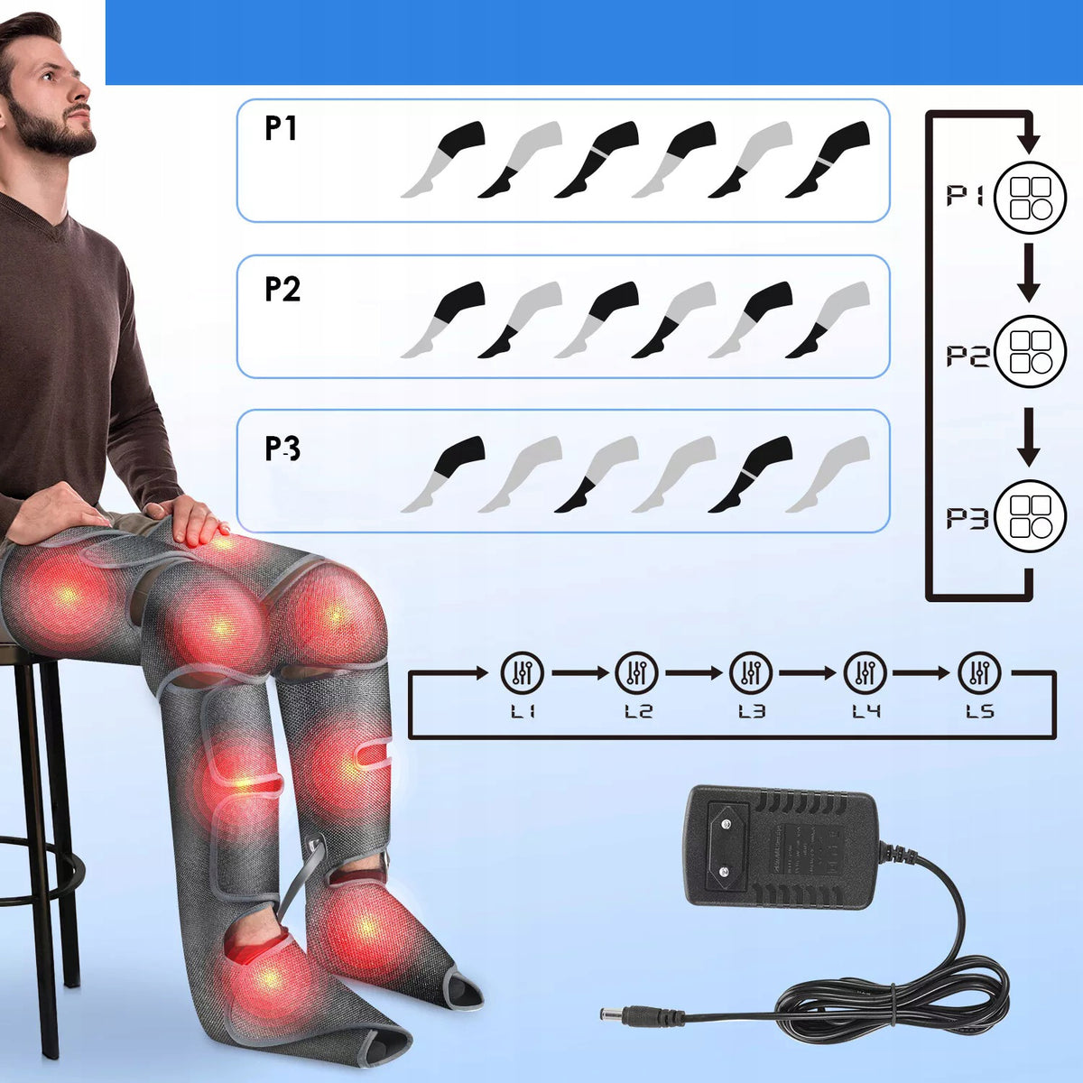 DRAINAGE LYMPHATIC COMPRESSION DEVICE, LEG MASSAGER PRESOTHERAPY 24W Product weight with unit packaging 2.1 kg